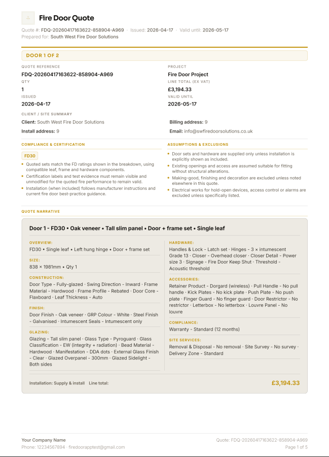 Fire Door Quote PDF — page 1
