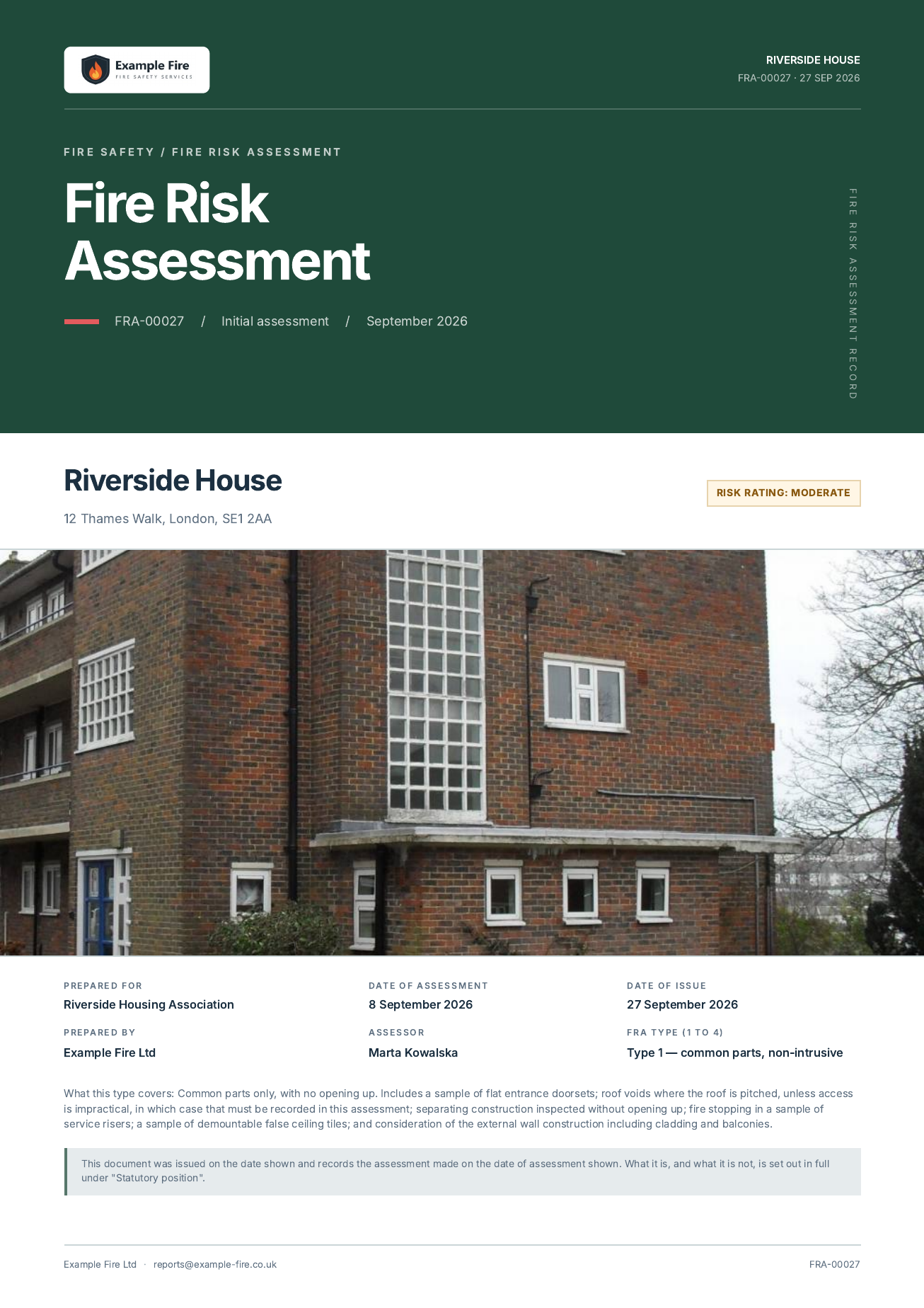 Fire risk assessment report cover