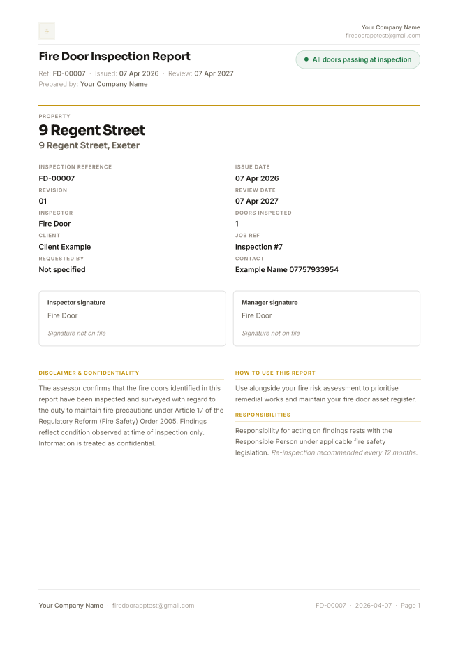 Cover — sample inspection report page