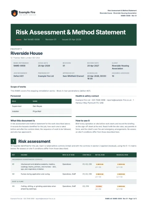 Fire stopping RAMS document