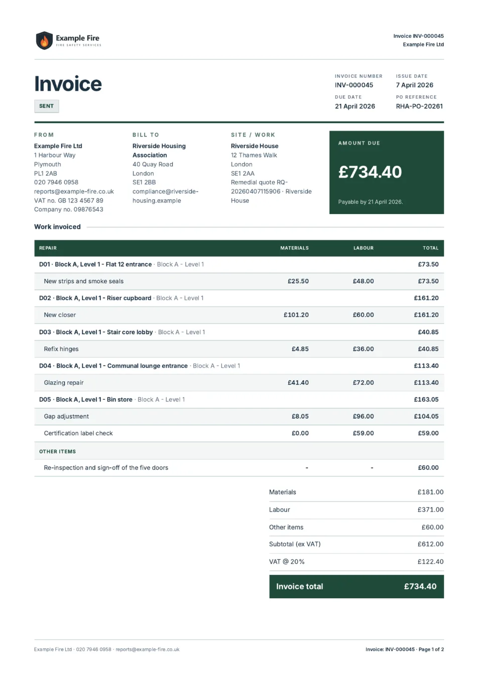 Invoice with a pay-now link
