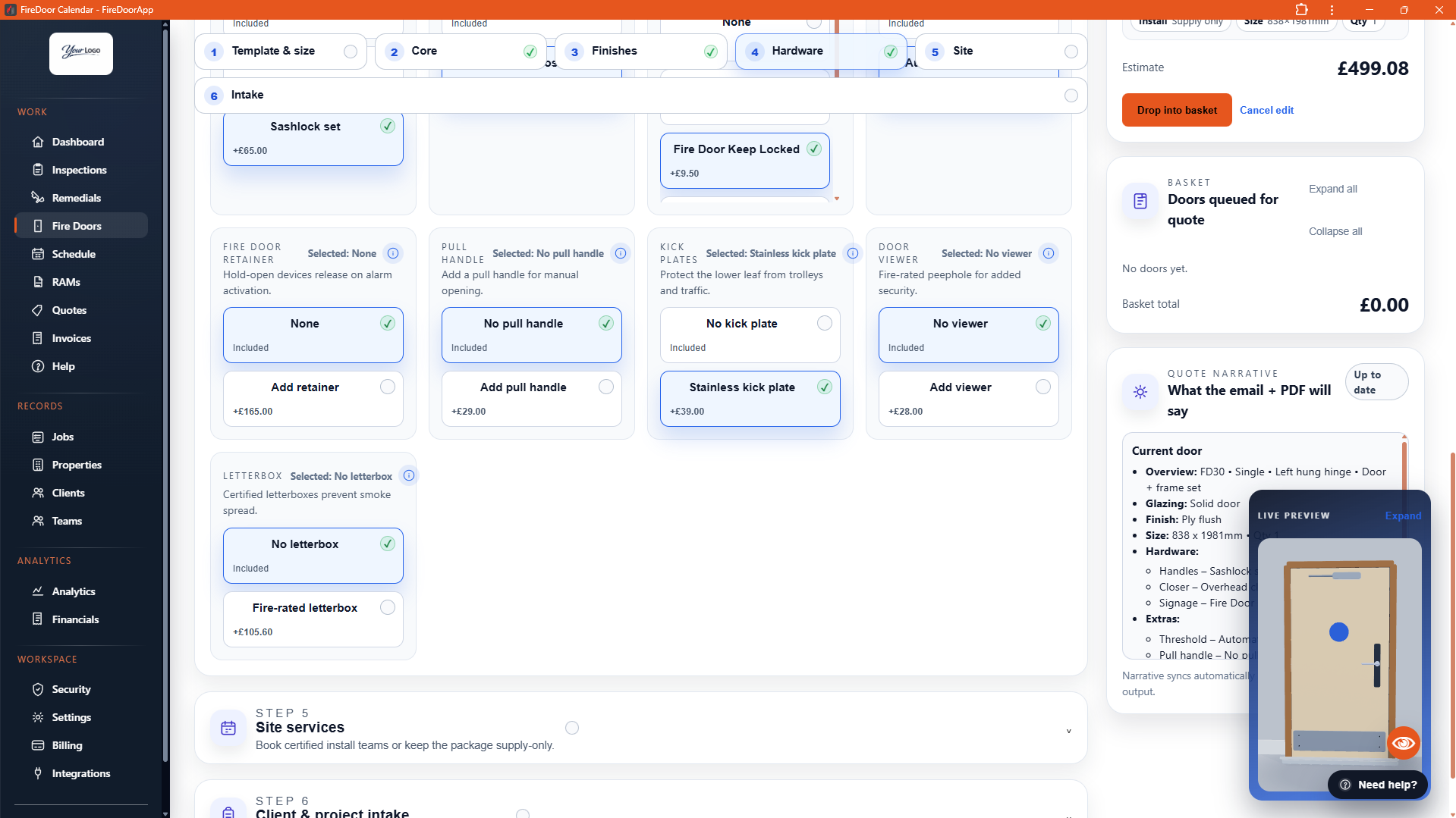Quote builder connected to inspection evidence.