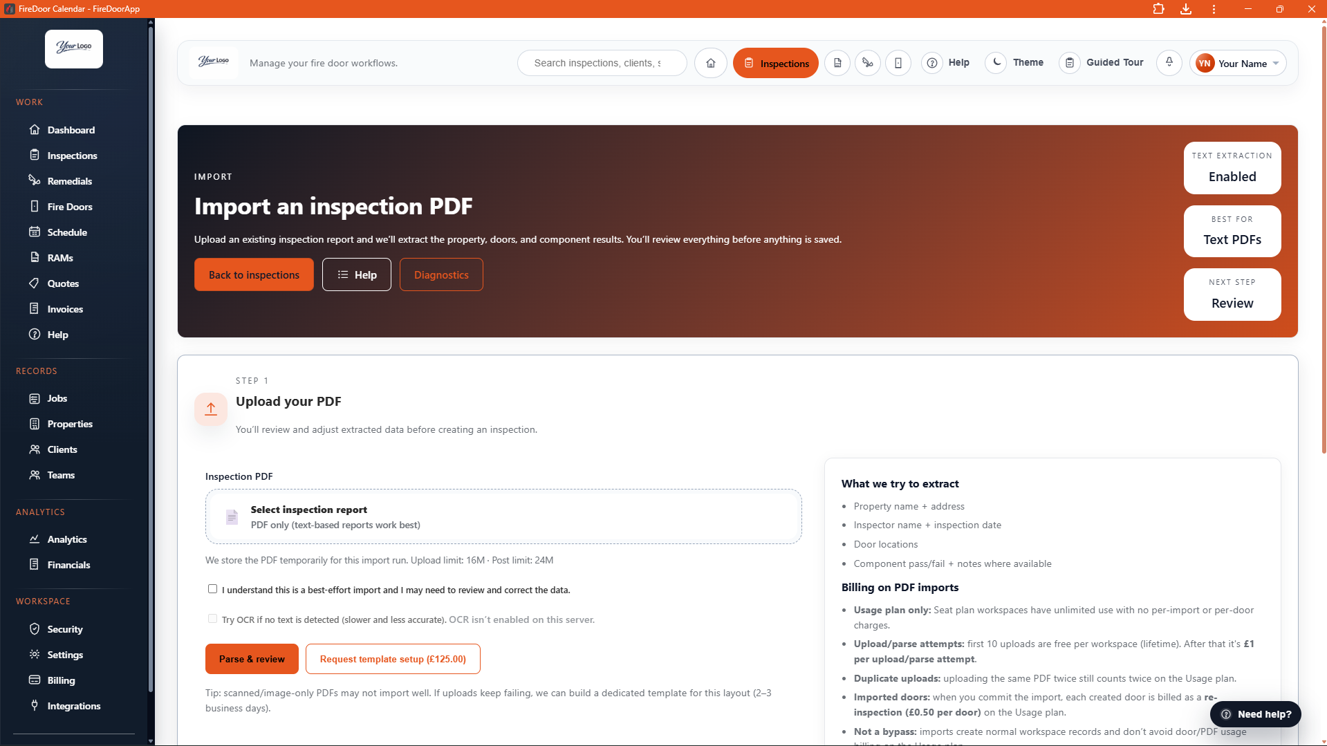 Fire Door App setup and onboarding screens.