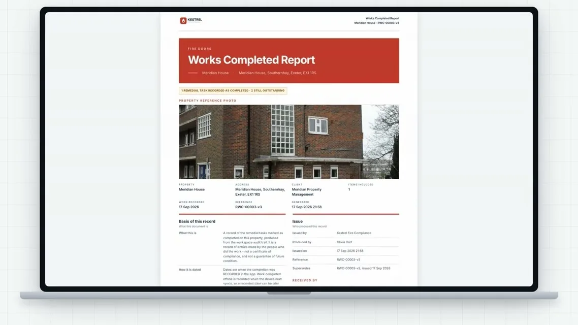 Track fire door remedials from site to sign-off